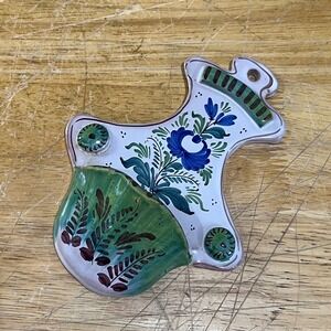 Vtg Spanish Hand Painted Ceramic Wall Pocket Match Holder Floral Mediterranean